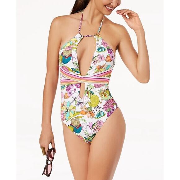 NEW Trina Turk Bathing Suit Sz 6 Key West Botanical Floral One Piece Swimsuit - Picture 1 of 13